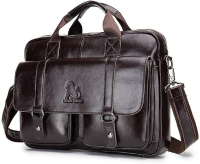Picture of Men's Briefcase Bag Casual Handbag Cow Leather Single Shoulder Cross Body Business Travel Bag Messenger Computer Bag for men (Brown )