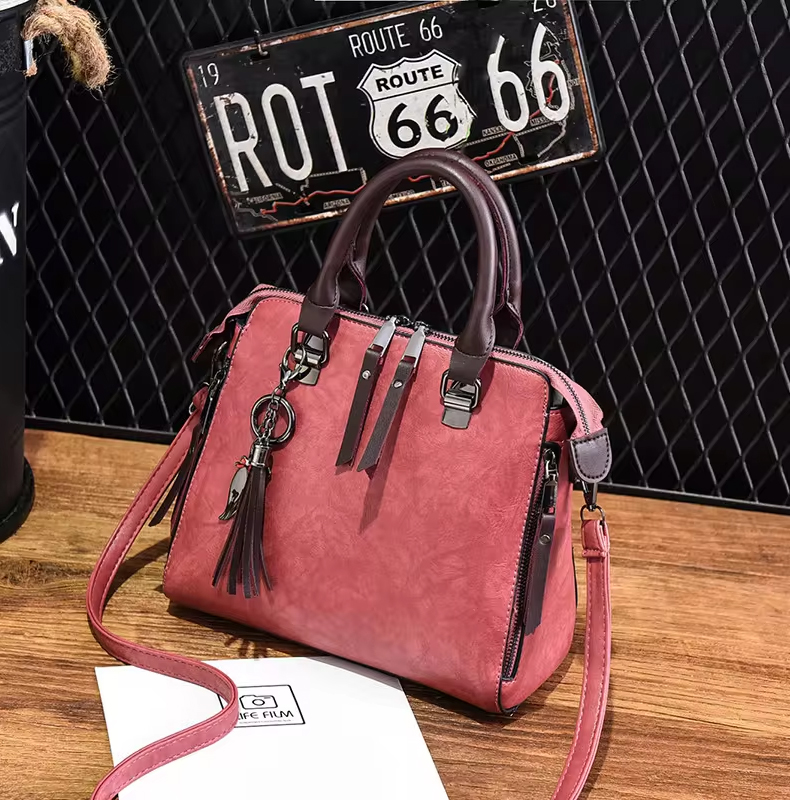Picture of Fashion handbag luxury solid color female vintage designer handbag (Rose Red )