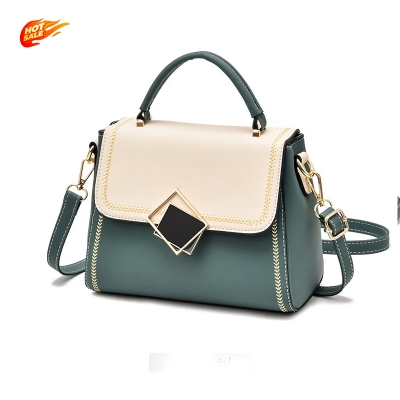 Picture of PU Leather Messenger Hit color Small Shoulder Bag Simple Special Lock Design Female Travel Handbag (Green )