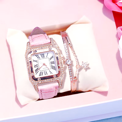 Picture of Women diamond starry Luxury Watch & Bracelet set (Pink )