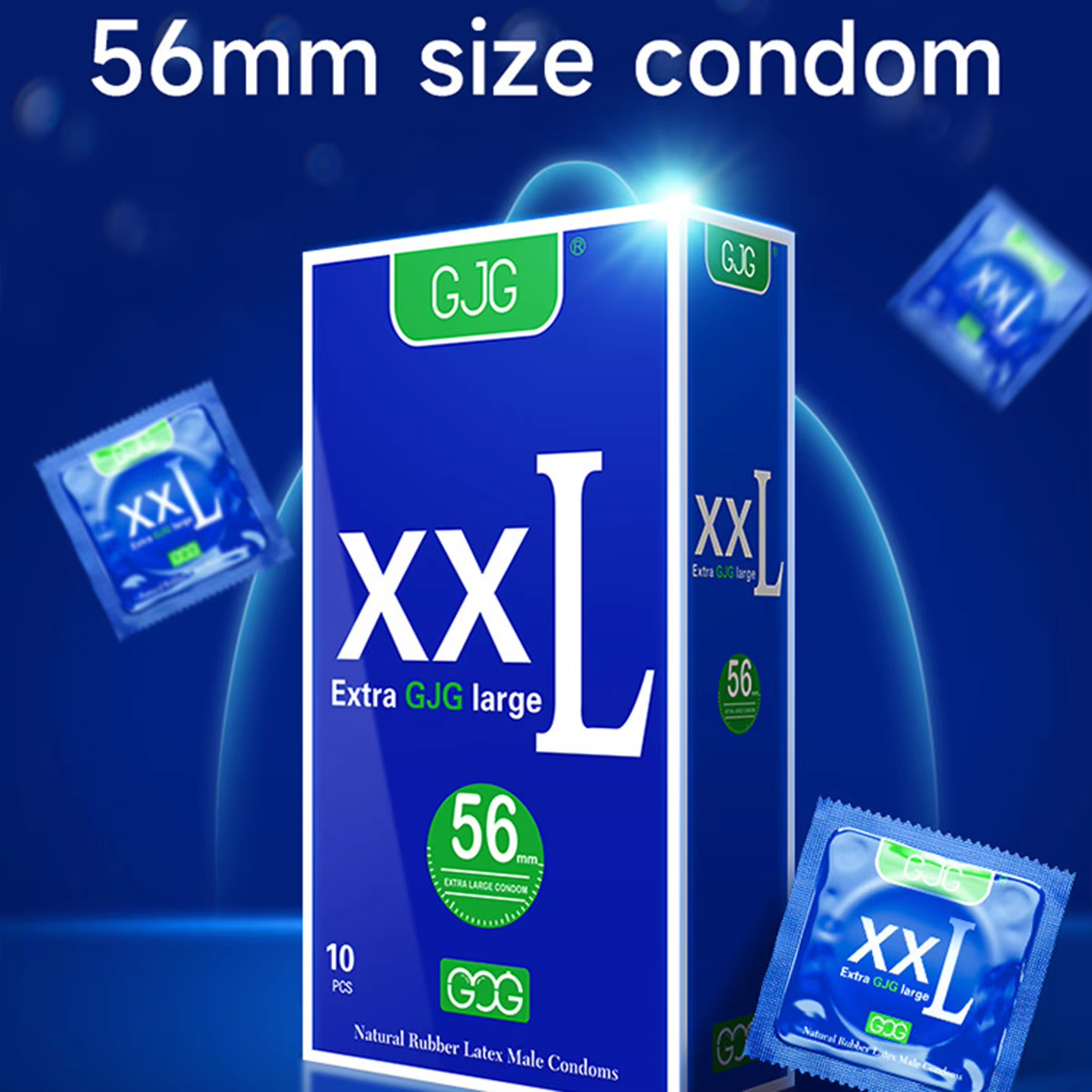Picture of GJG XXL 56mm Size Ultra-Sensitive Ultimate Sexual Passionate Contraception Condoms - 10 Pcs (Blue )