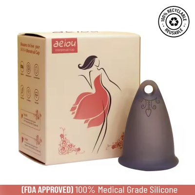 Picture of Aeiou Brand Medical Grade Silicone Case Reusable Organic Bpa Free Eco LowCervix Transparent Organic Menstrual Cup for Women | Large Size | Small Size | Pad