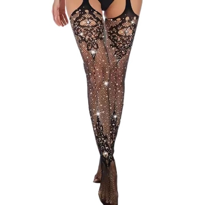 Picture of Lace Women Lingerie Diamond Mesh Printed Sling Slim Fishnet Pantyhose (Black )