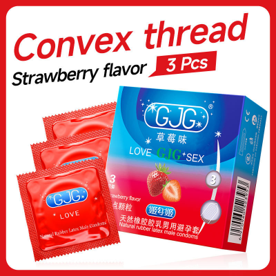 Picture of GJG Super Thin Strawberry Flavored Latex Enhanced Pleasure Condoms - 3pcs Pack (Strawberry Flavour )