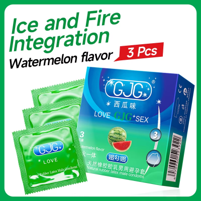 Picture of GJG Natural Rubber Latex Ultra-Thin Safety Watermelon Fruit Flavored Condoms - 3pc/Box (Watermelon Flavour )