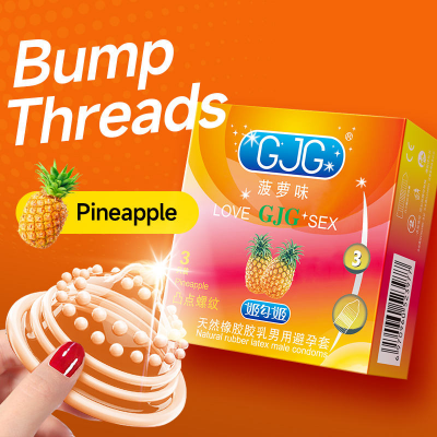 Picture of GJG Pineapple Flavor Multi-Pack Ultra-Thin Lubricated Male Condoms with Extra-Firm Threads- 3Pcs/Box (Pineapple Flavour )
