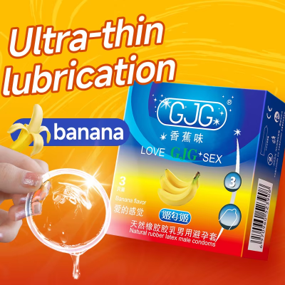 Picture of GJG Super Thin Banana Flavored Latex Enhanced Pleasure Condoms - 3pcs Pack (Banana Flavour )