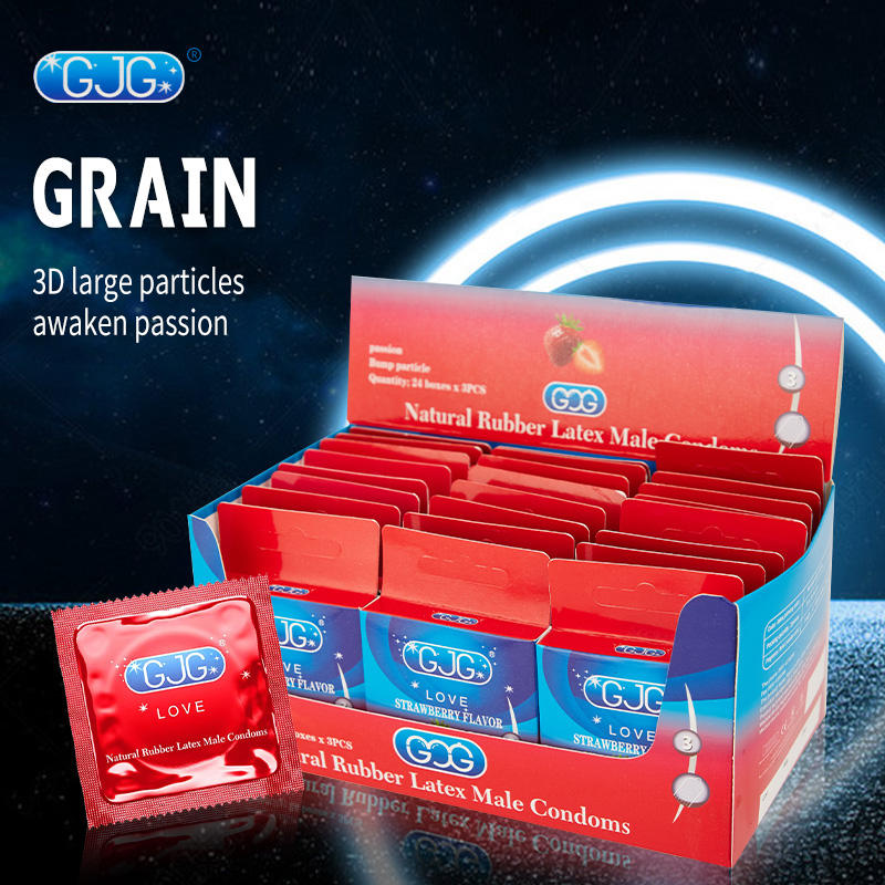 Picture of GJG Strawberry Flavored Latex s Ultra-Thin & Delay Type Spot Sample Extension Granular condom - 3Pis Pack (Strawberry-3Pcs )