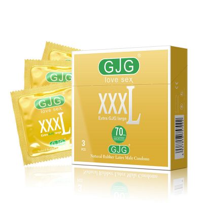 Picture of GJG XXXL Extra Large 70mm Vanilla Fragrance Natural Latex Condoms, Comfort Fit - 3 Pack (XXXL Yellow 3Pcs/Box )