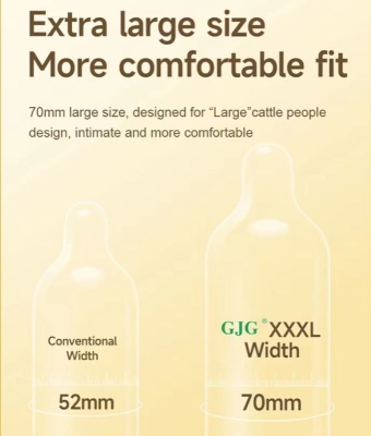 Picture of GJG XXXL Extra Large 70mm Vanilla Fragrance Natural Latex Condoms, Comfort Fit - 3 Pack (XXXL Yellow 3Pcs/Box )