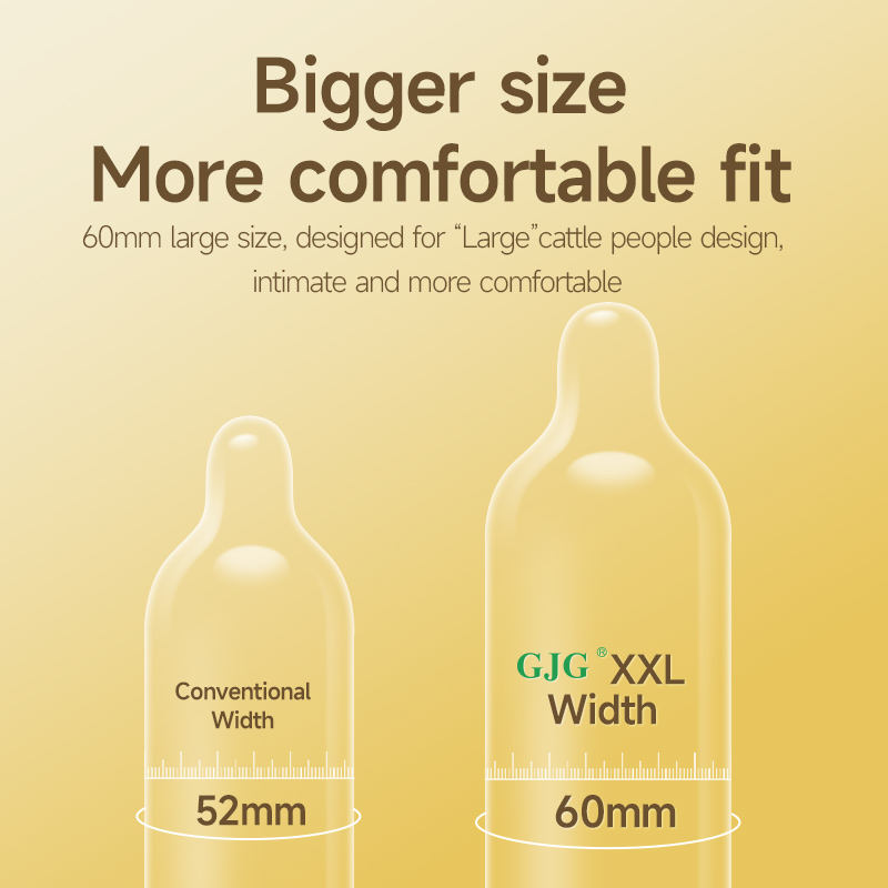 Picture of GJG XXL 60mm Big Size Hevvy Oil Lubricated Passionate Condoms -3Pcs/Box (Yellow XXL-3Pc )