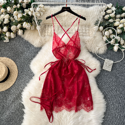 Picture of Lace Full Slips Underwear Wholesale Hot High Quality Mature Lace Women Se-xy Lingerie (Red )