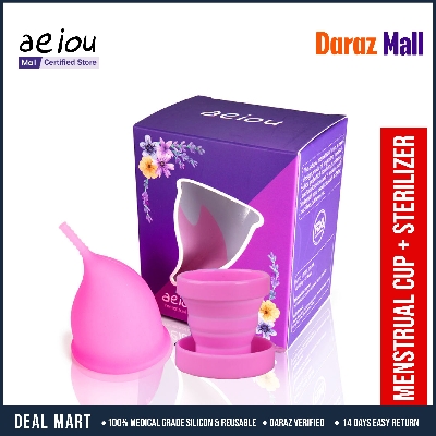 Picture of AEIOU Hypoallergenic Certified Medical Grade Reusable Menstrual Cup and Sterilizer Box | Pink | Large Size | Small Size | Pad