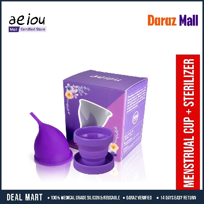 Picture of AEIOU Hypoallergenic Certified Medical Grade Reusable Menstrual Cup and Sterilizer Box | Purple | Large Size | Small Size | Pad (Large, Small )