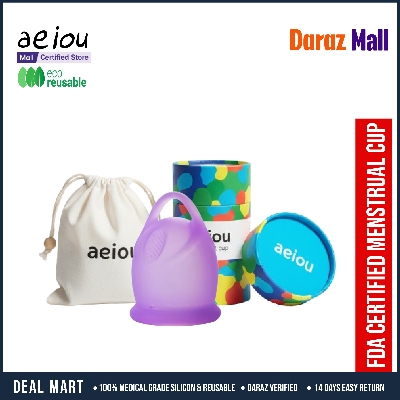 Picture of AEIOU 100% Platinum Grade Silicone CE Approved Women Reusable Menstrual Cup for Women | Green | Purple | Pink | Small Size | Large Size | Pad