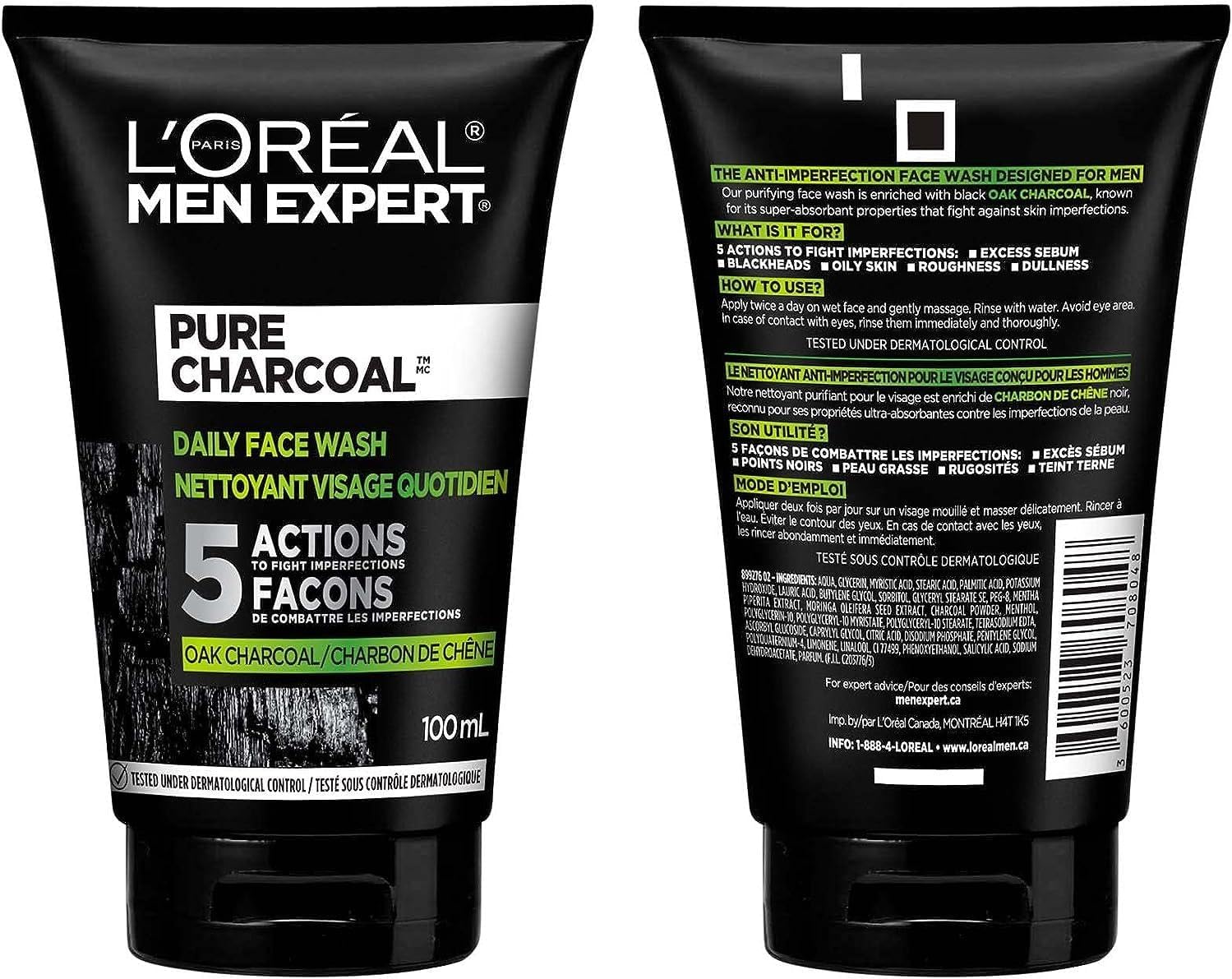 Picture of L’Oréal Paris Men Expert Pure Charcoal Daily Face Wash for Men, Formulated with Black Charcoal & Salicylic Acid to Reduce Oily Skin and Blackheads, 100 ml