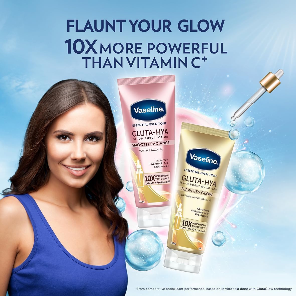 Picture of Vaseline Essential Even Tone Body Lotion Smooth Radiance, Gluta-Hya Serum Burst, 10X More Powerful than Vitamin C, Deeply Moisturising, 200ml