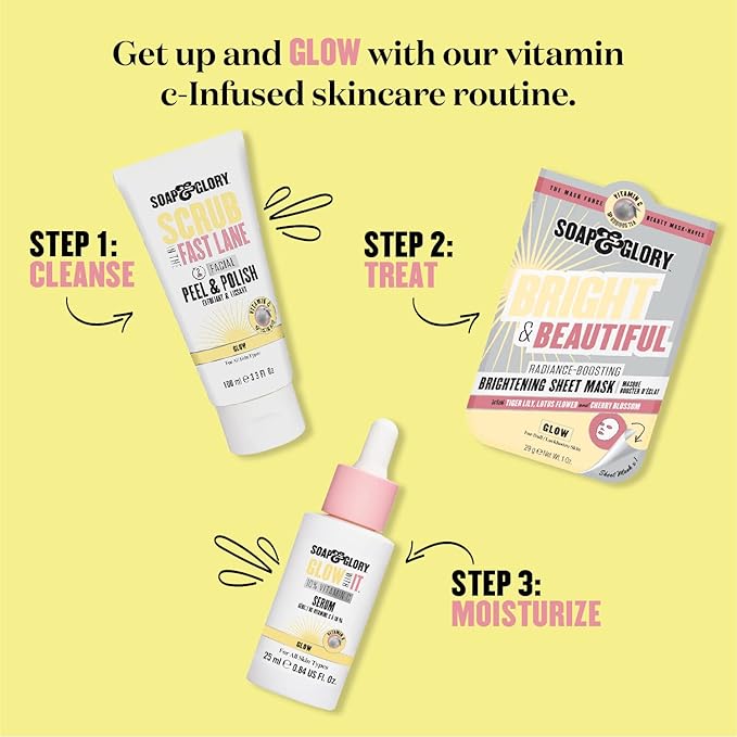 Picture of Soap & Glory Glow With It 10% Vitamin C Face Serum - Lightweight, Highly Concentrated Vitamin C Brightening Face Serum for Women - Plumping Vitamin C for Fine Lines and Wrinkles (25ml)