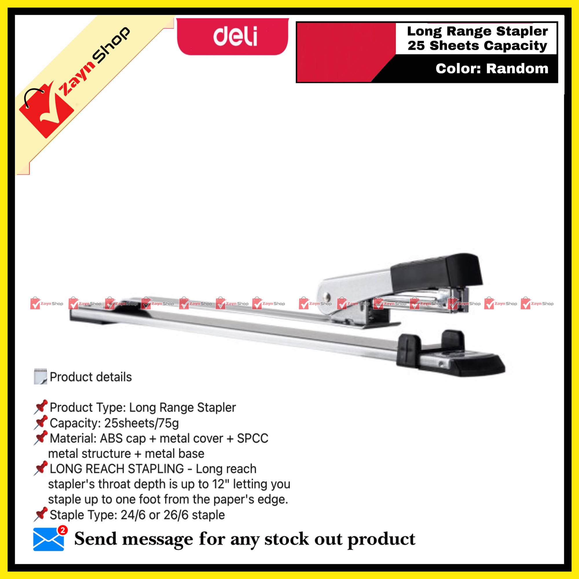 Picture of Deli Long Range Stapler 25 Sheets Capacity 0334 Random color 1pcs