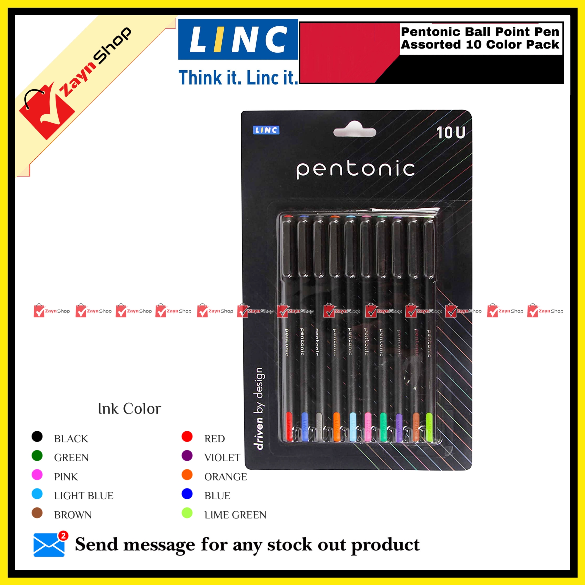 Picture of Linc Pentonic Ball Point Pen Assorted 10 Color Pack