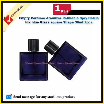 Picture of Empty Perfume Atomizer Refillable Spry Bottle  ink blue Glass square Shape 30ml 1pcs