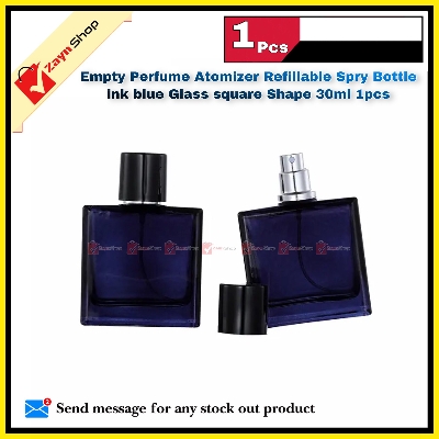 Picture of Empty Perfume Atomizer Refillable Spry Bottle  ink blue Glass square Shape 30ml 1pcs