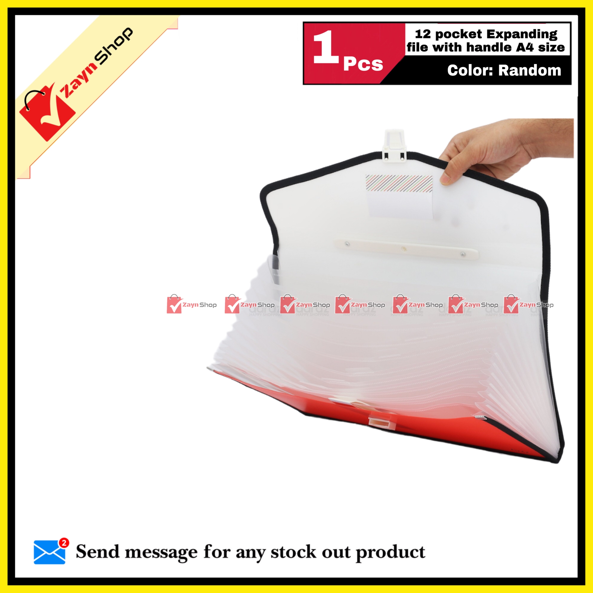 Picture of Expanding Pocket File with Handle 12 Pockets A4 Size Random Color 1 Pcs