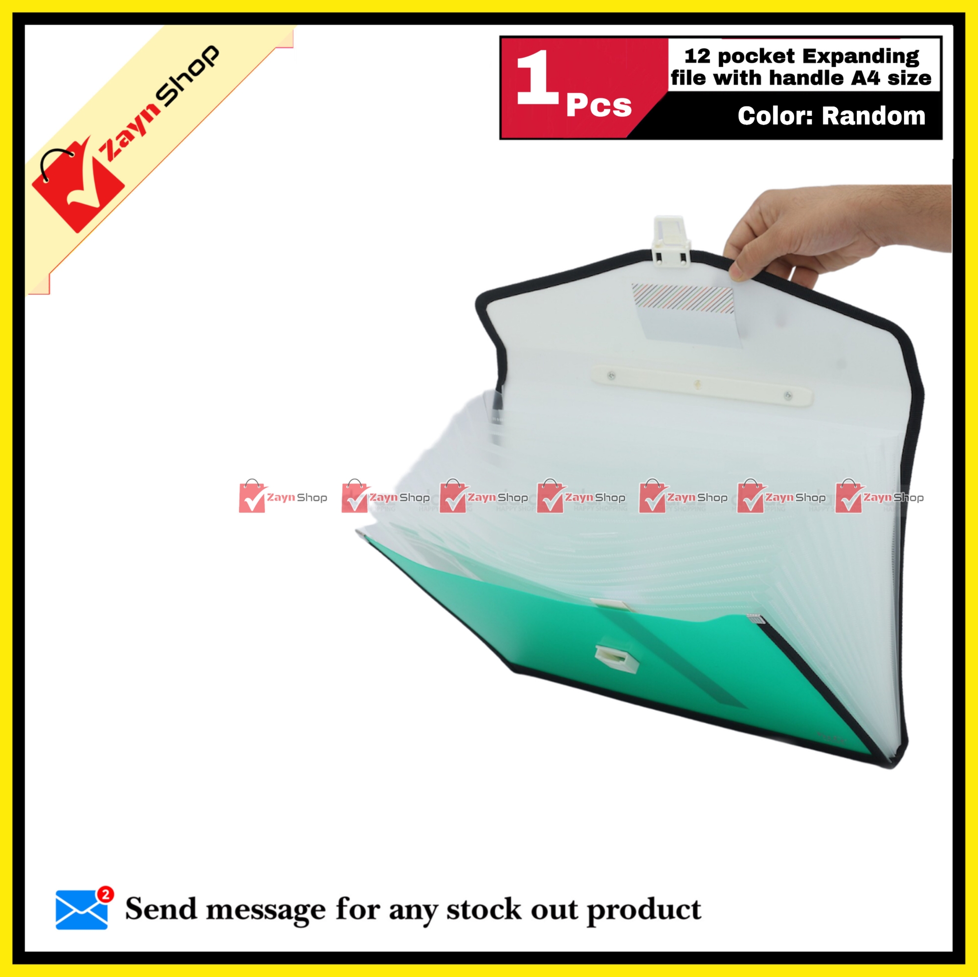 Picture of Expanding Pocket File with Handle 12 Pockets A4 Size Random Color 1 Pcs