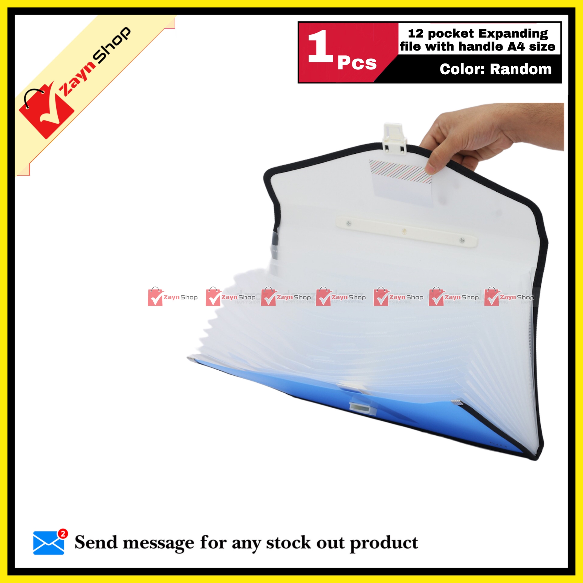 Picture of Expanding Pocket File with Handle 12 Pockets A4 Size Random Color 1 Pcs