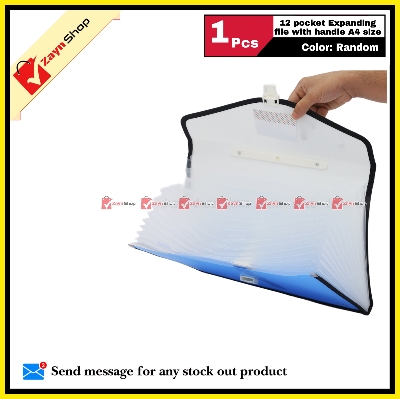 Picture of Expanding Pocket File with Handle 12 Pockets A4 Size Random Color 1 Pcs