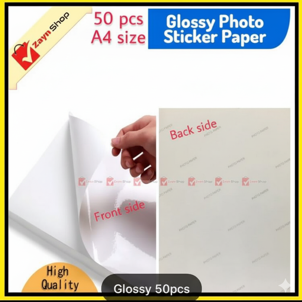 Picture of Sticker Photo Paper Glossy Self Adhesive A4 size 135gsm Pack of  50 Pcs for Inkjet printer
