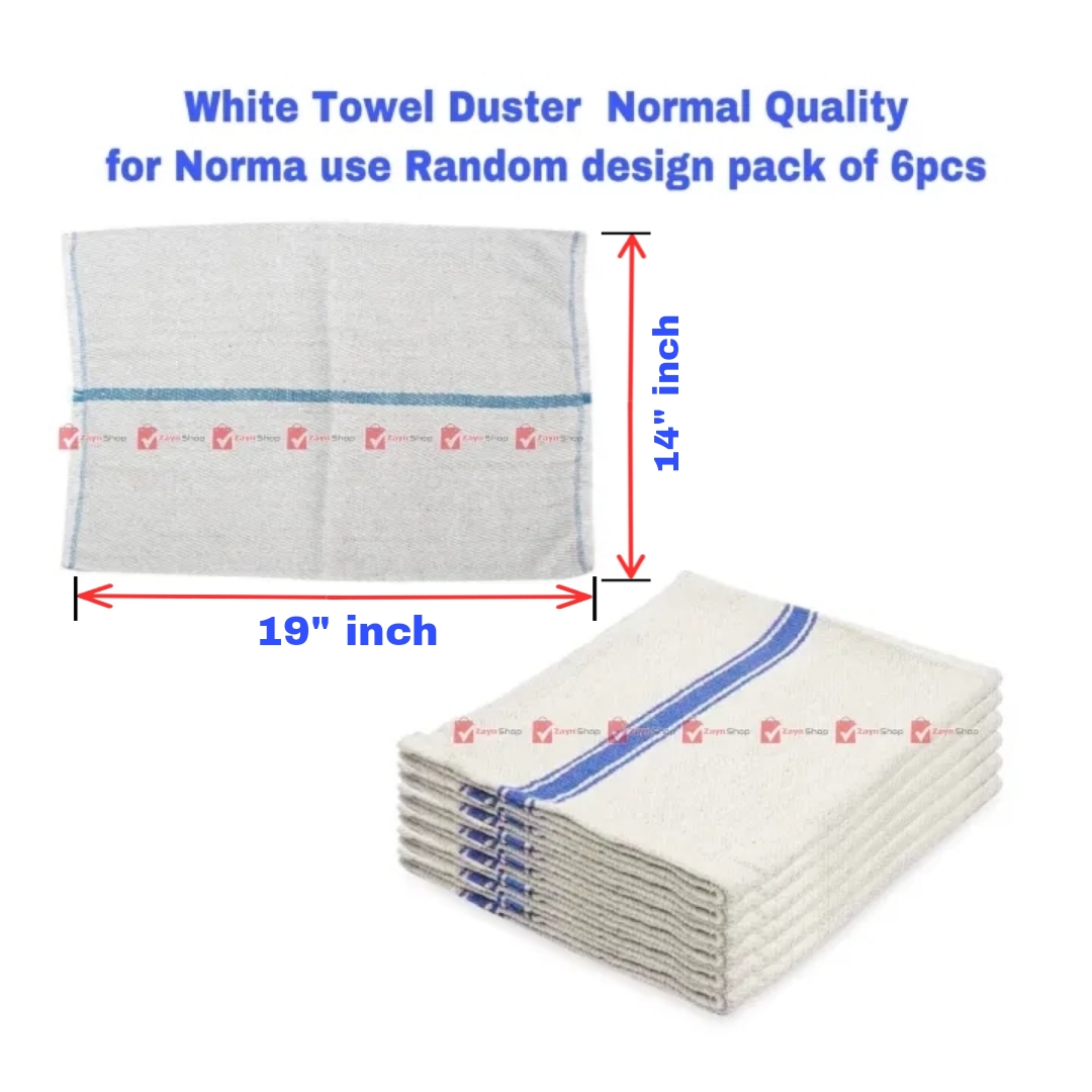 Picture of Cleaning cloth Towel Duster white Normal Quality for Norma use Random design pack of 6pcs