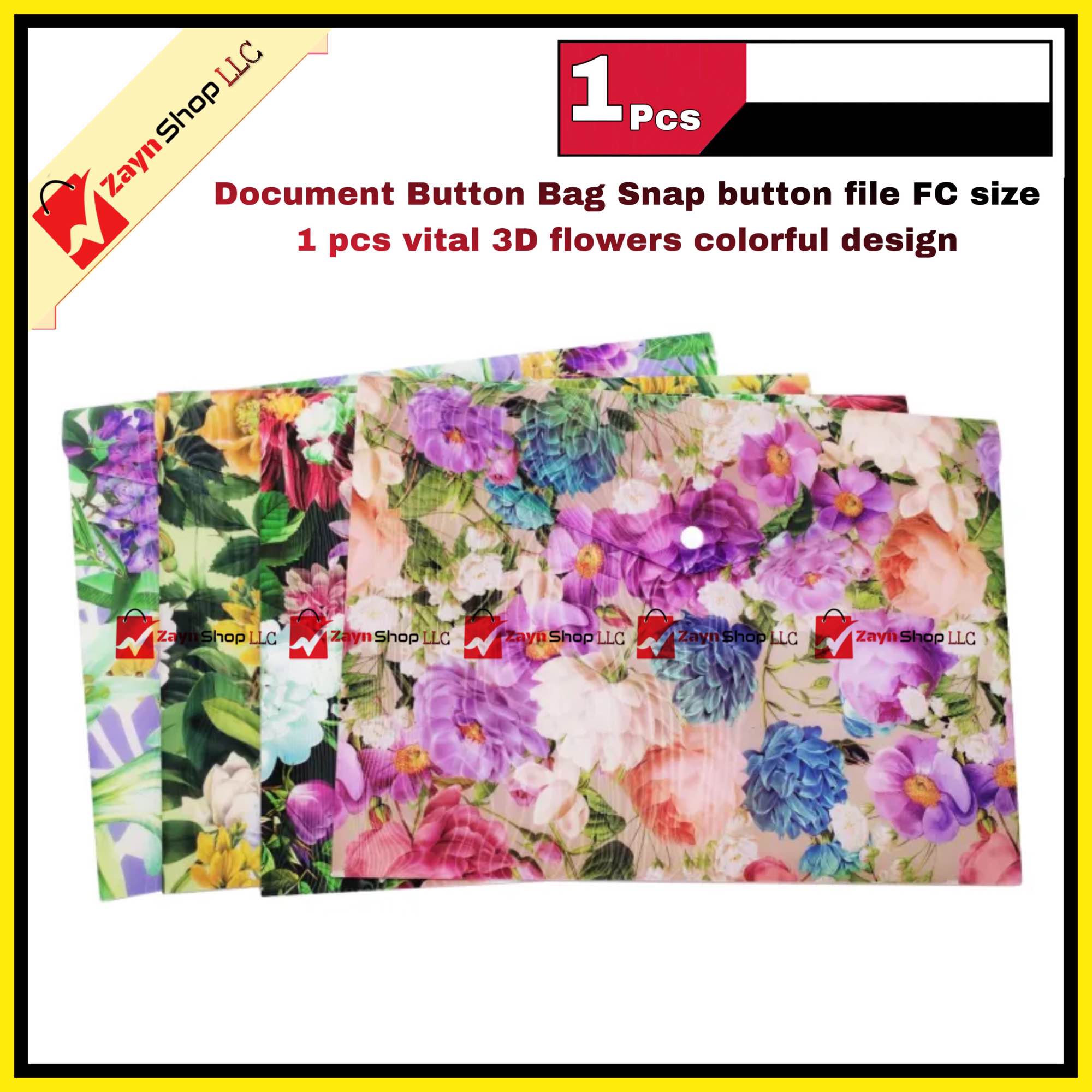 Picture of Document Button file Bag Snap button file bag FC size 1 pcs vital 3D flowers colorful design(Multicolor)