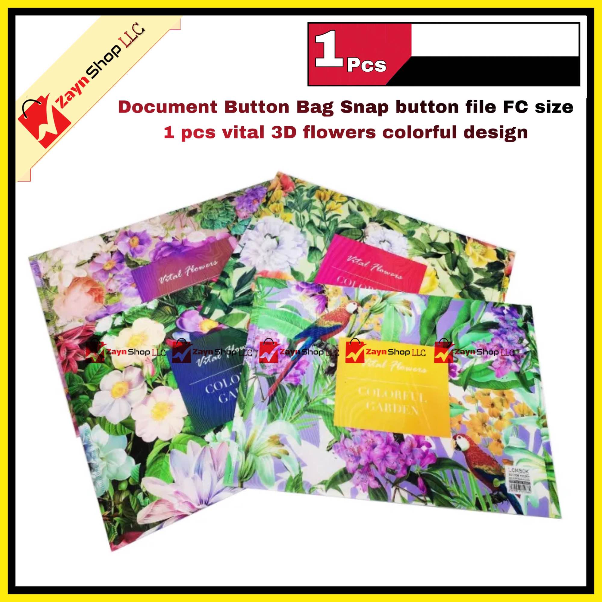 Picture of Document Button file Bag Snap button file bag FC size 1 pcs vital 3D flowers colorful design(Multicolor)