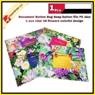 Picture of Document Button file Bag Snap button file bag FC size 1 pcs vital 3D flowers colorful design(Multicolor)