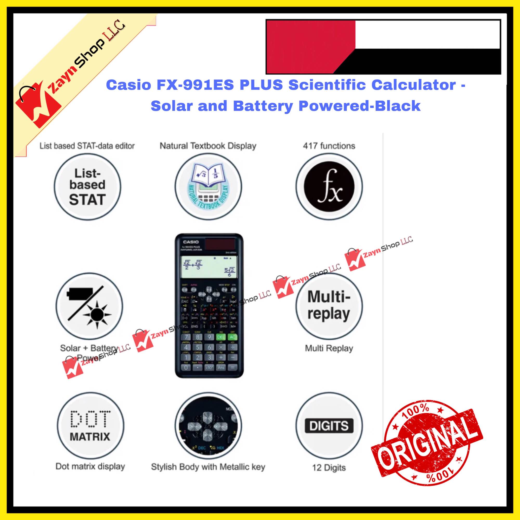 Picture of Casio FX-991ES PLUS- Scientific Calculator - Solar and Battery Powered-Black