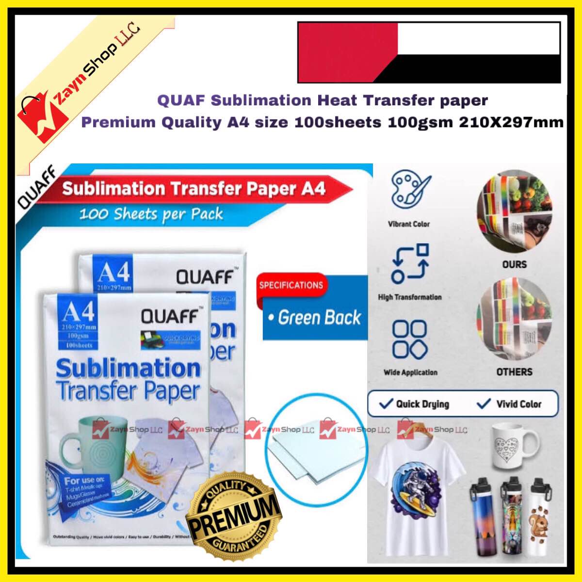Picture of QUAF Sublimation Heat Transfer paper Premium Quality A4 size 100sheets 100gsm 210X297mm