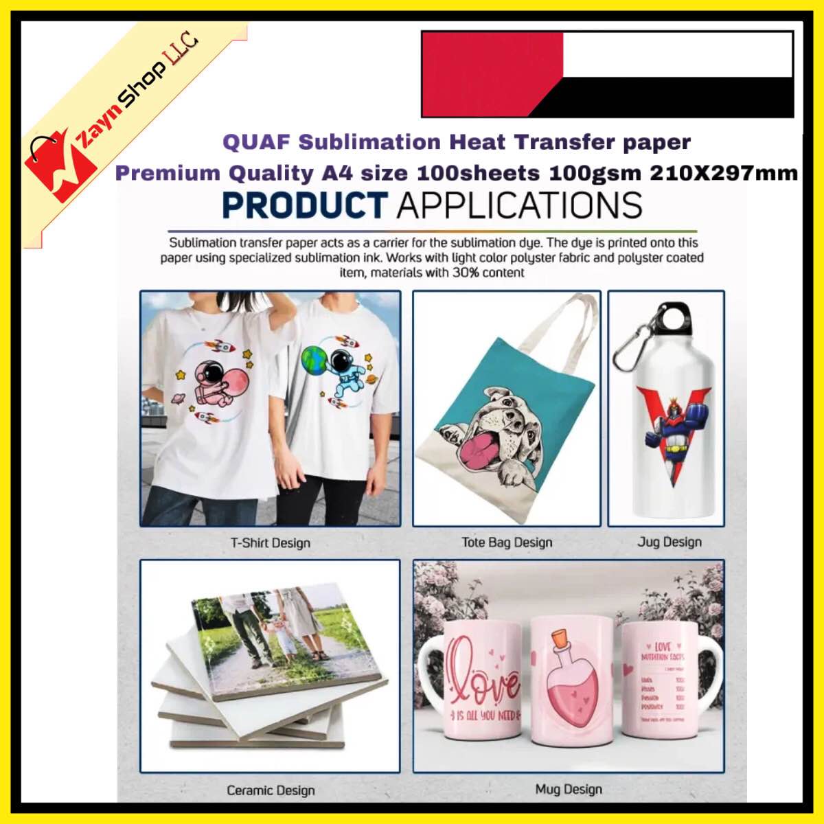 Picture of QUAF Sublimation Heat Transfer paper Premium Quality A4 size 100sheets 100gsm 210X297mm