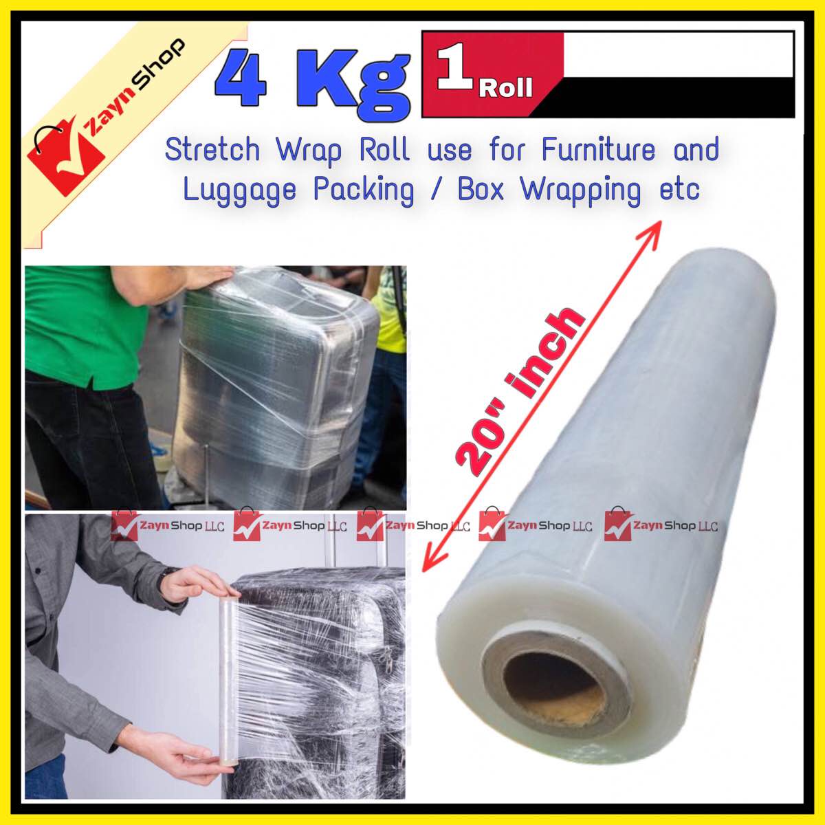 Picture of poly Roll 4 Kg 20" inch Plastic Stretch Wrapping poly perfect For Luggage Box Wrapping