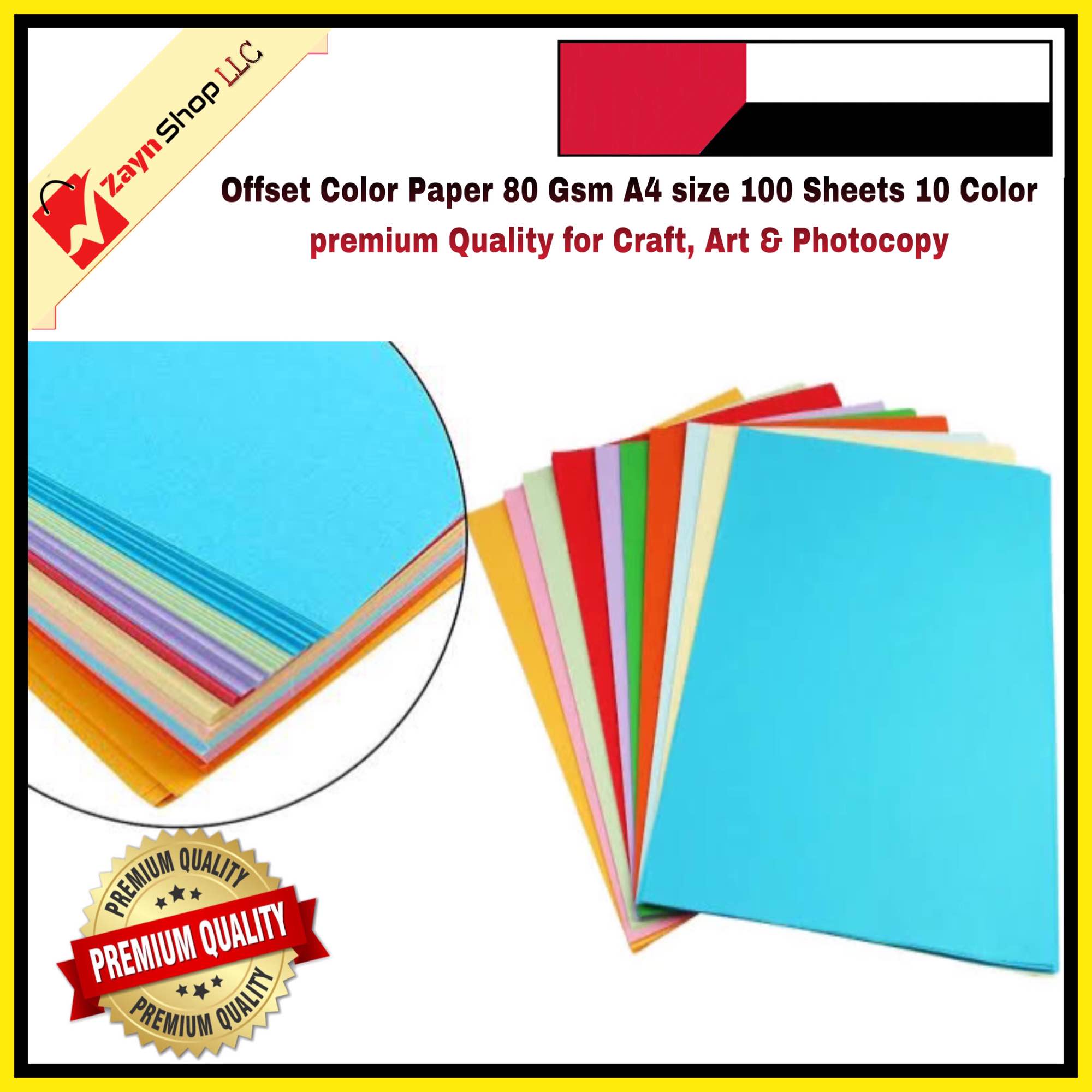 Picture of Offset Color Paper 80 Gsm A4 size 100 Sheets 10 Color premium Quality for Craft, Art & Photocopy