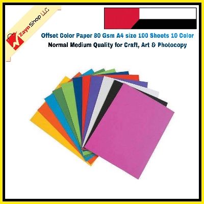 Picture of Offset Color Paper 80 Gsm A4 size 100 Sheets 10 Color Medium Quality for Craft, Art & Photocopy