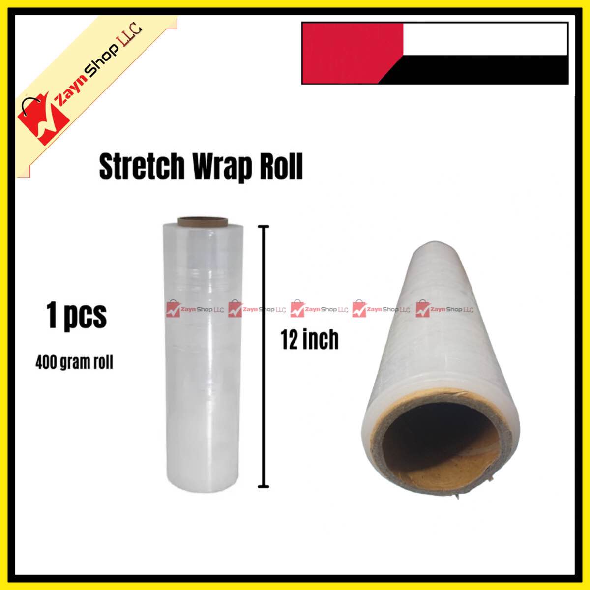 Picture of Stretch Plastic Wrap 400gram 1 Roll 12 inch  , LLDPE Wrapping Stretch Film Roll, Perfect For Luggage, Box and other Goods Wrapping.