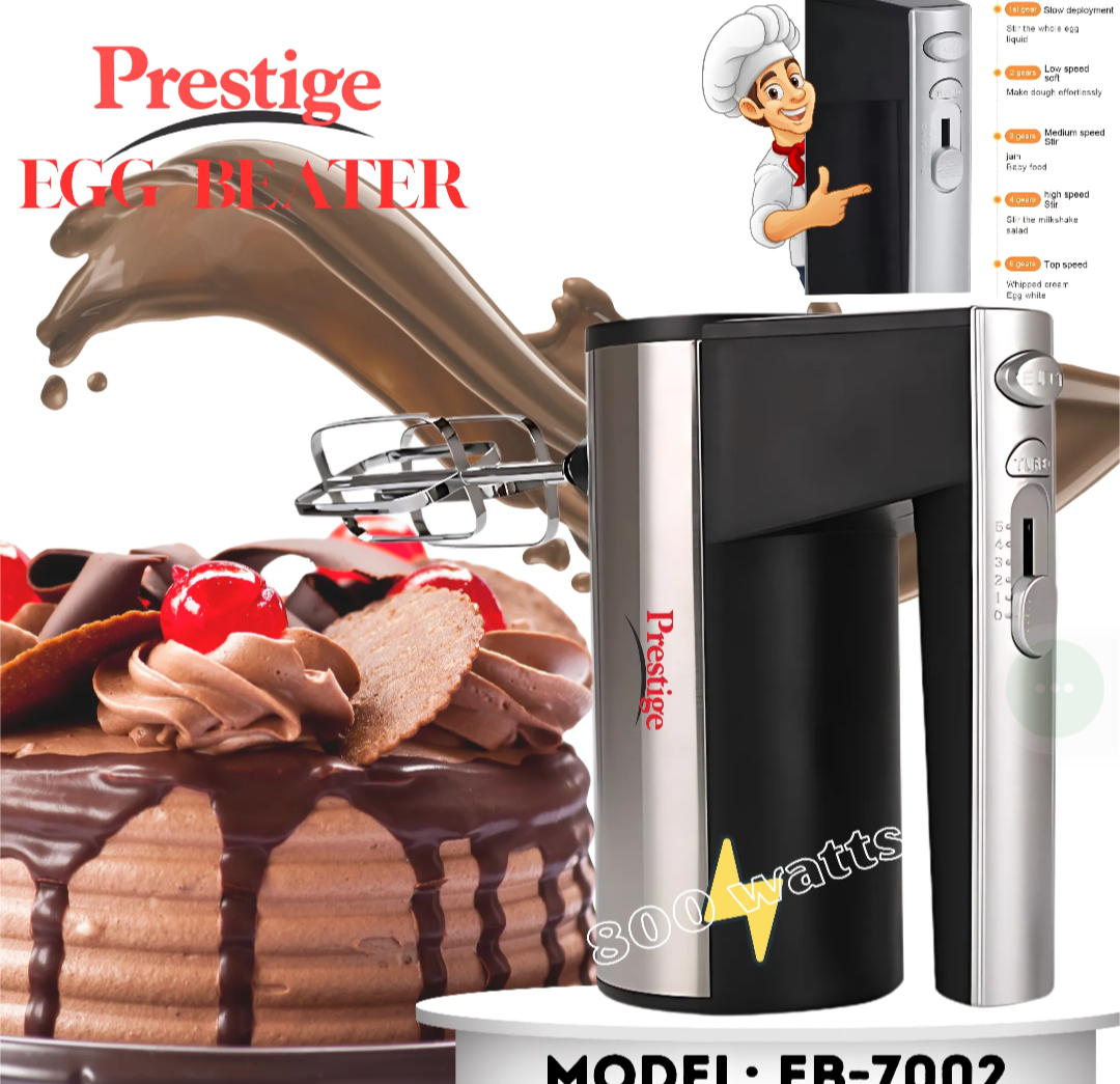 Picture of Prestige Hand Mixture Stainless Steel Body 800 watts Household Electric Egg Beater, Baking Tools, Cake Beater, Handheld Egg Beater Fast Luxury design Heavy Duty Multi-Functional Electric Egg beater Automatic Cream Whip Stirrer(Silver)