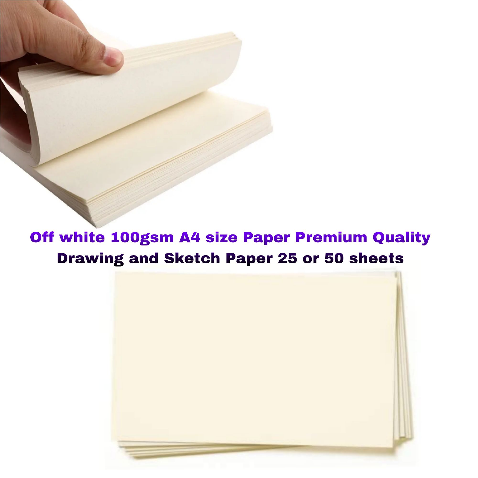 Picture of Off white 100gsm A4 size Paper Premium Quality Drawing and Sketch Paper 25 or 50 sheets