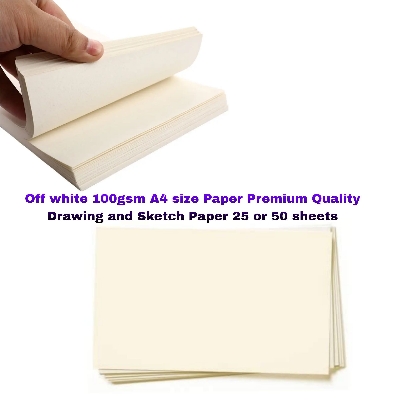 Picture of Off white 100gsm A4 size Paper Premium Quality Drawing and Sketch Paper 25 or 50 sheets