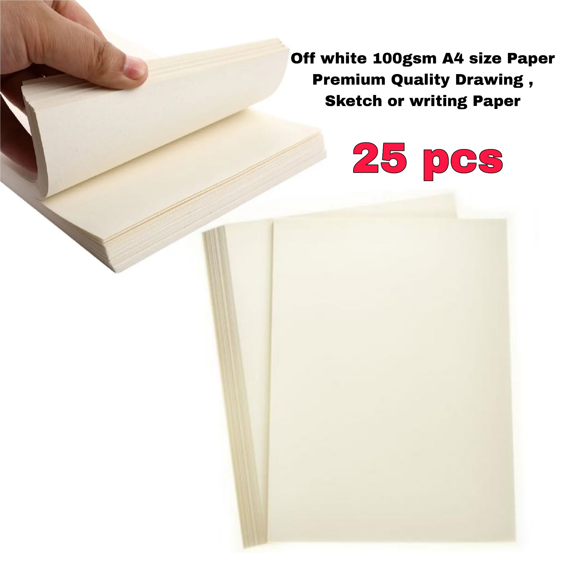 Picture of Off white 100gsm A4 size Paper Premium Quality Drawing and Sketch Paper 25 or 50 sheets