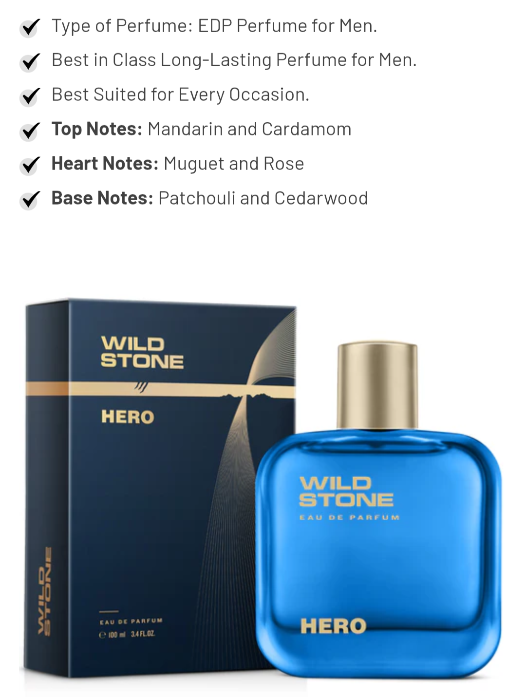 Picture of Wild Stone Hero Perfume for Men  Eau De Parfum 100ml Luxury Long-Lasting Fragrance Premium Perfume Aromatic & Marine Notes