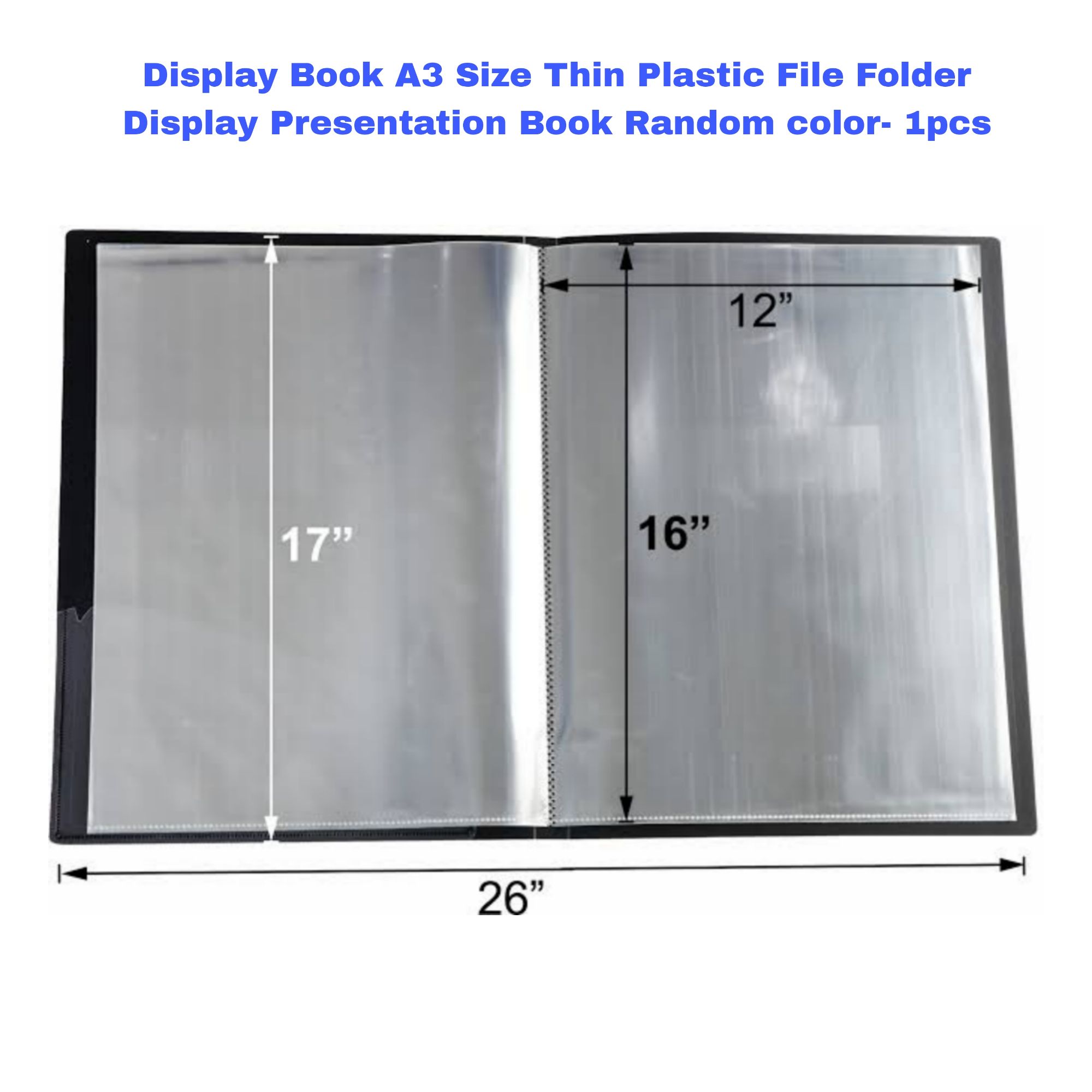 Picture of Display Book A3 Size 30 pocket Thin Plastic File Folder Display Presentation Book Random color- 1pcs