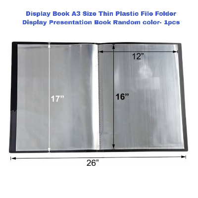 Picture of Display Book A3 Size 30 pocket Thin Plastic File Folder Display Presentation Book Random color- 1pcs