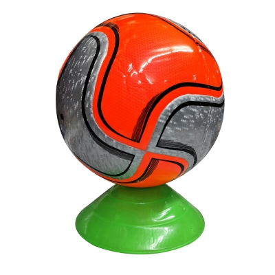 Picture of Professional Training Rubber Football – Orange & Silver Design with Green Base Stand - Orange
